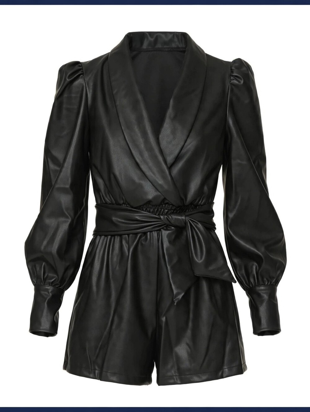 Area Stars Faux Leather Romper Black Tie Waist Long Sleeve XS
